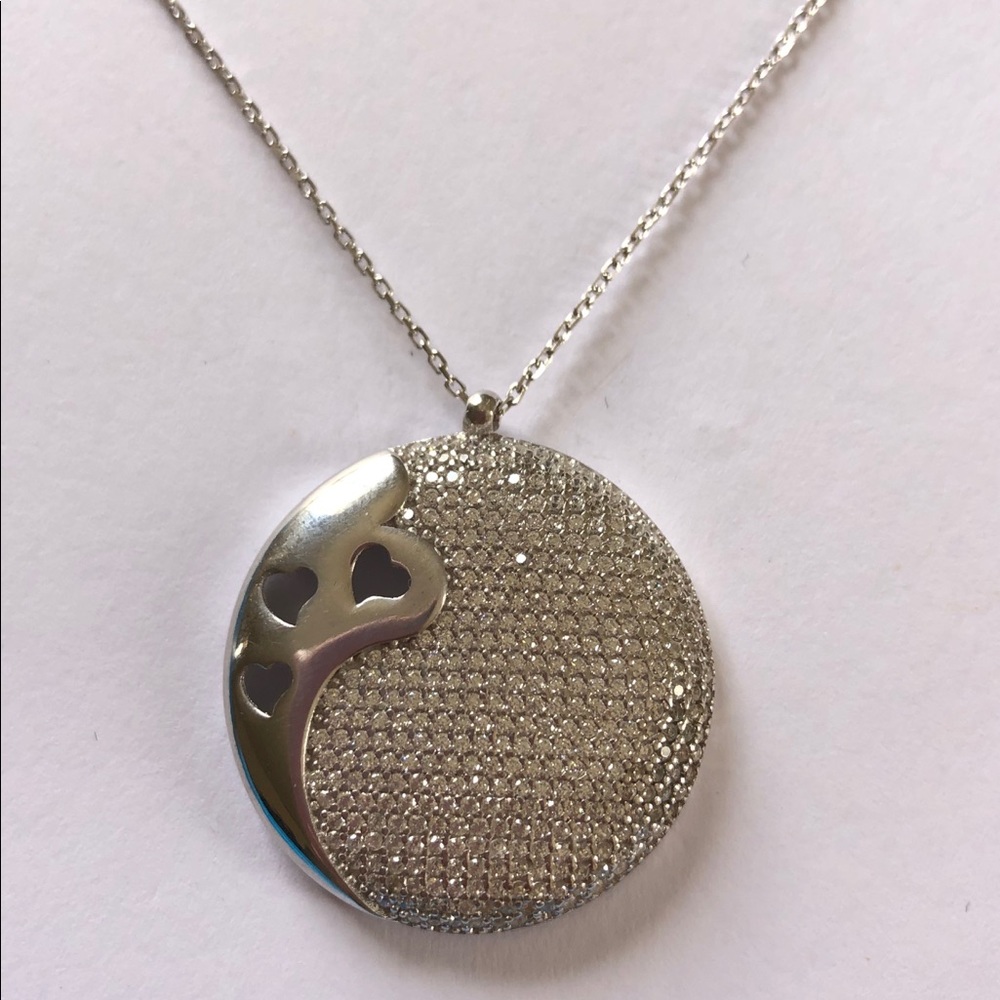 925 Silver heart hearts cz cubic zirconia stones necklace - Picture 1 of 3